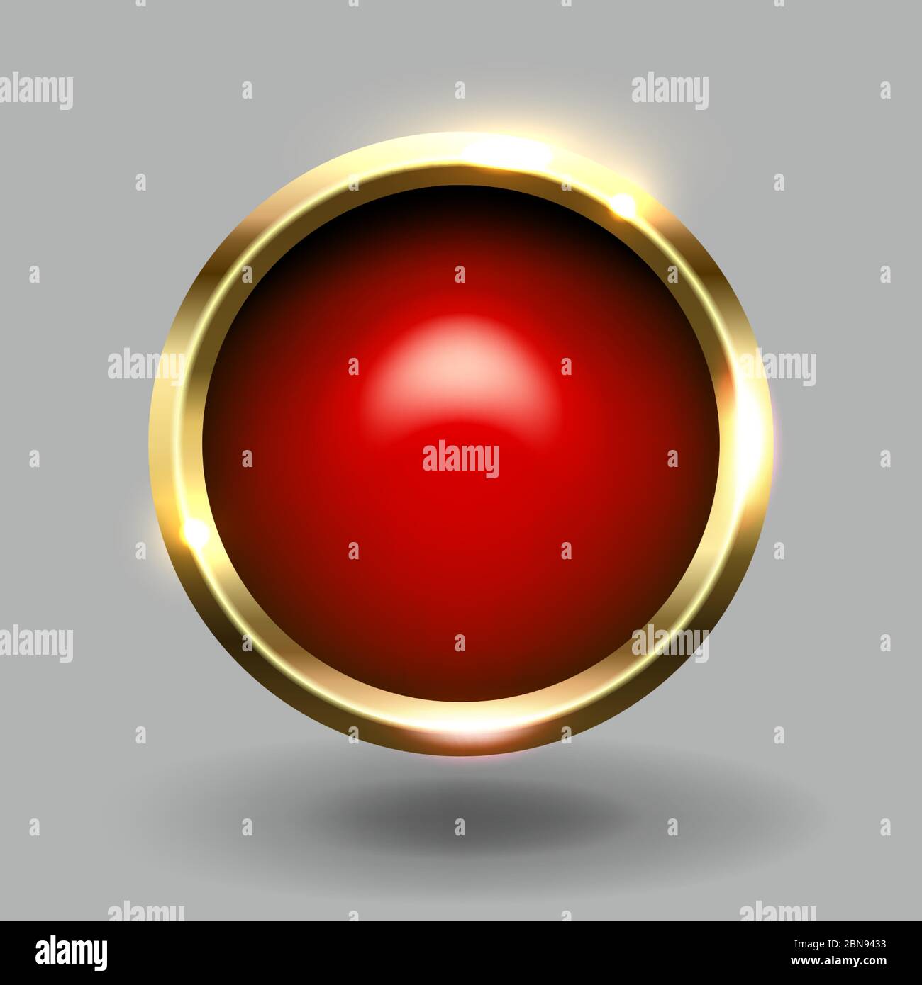 Bottone bianco cerchio lucido rosso con cornice oro metallizzato, elemento vettoriale per web Illustrazione Vettoriale