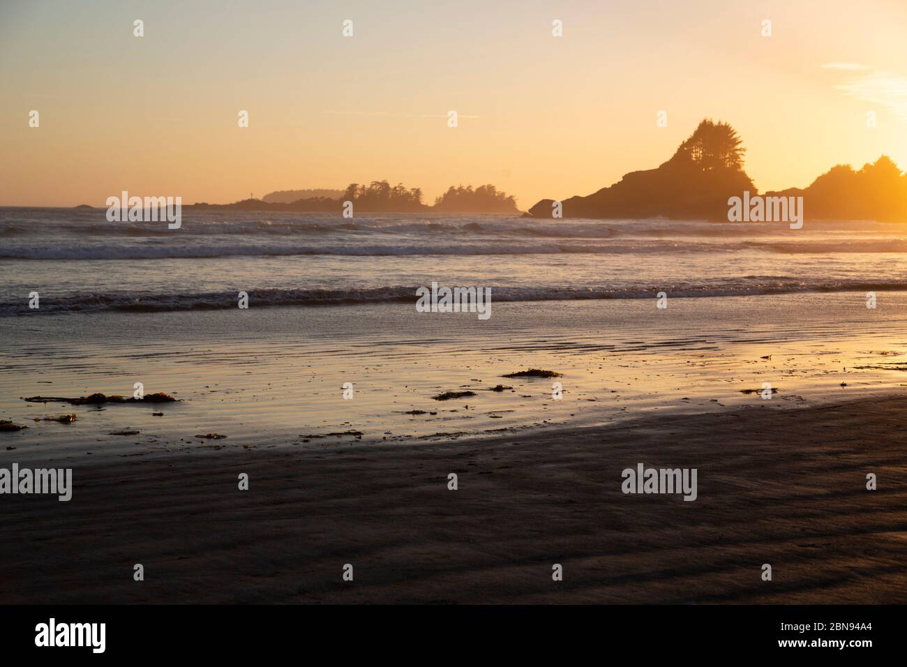 Tramonto d'oro, Long Beach, Vancouver Island Foto Stock