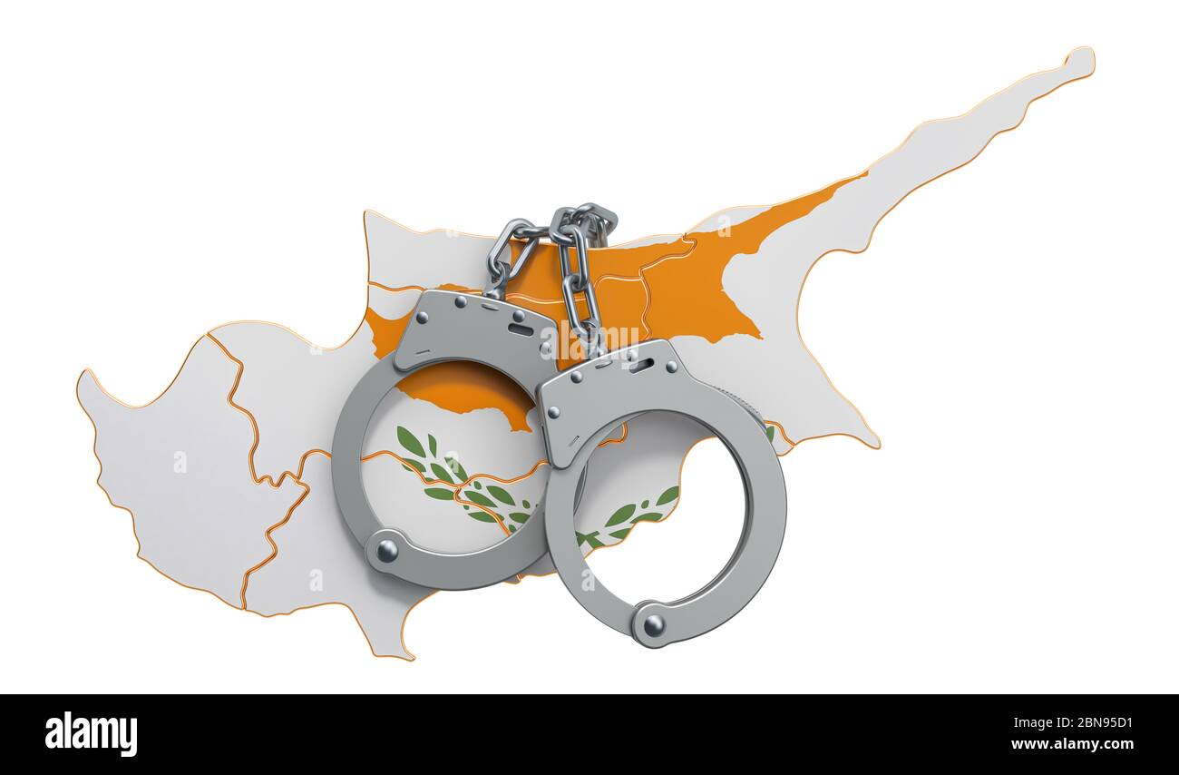 Criminalità e punizione in Cipro concetto, 3D rendering isolato su sfondo bianco Foto Stock