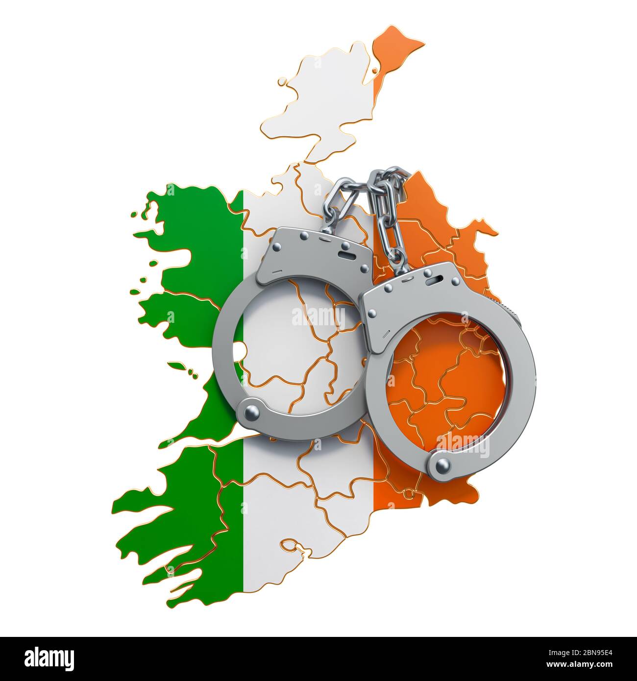 Crimine e punizione in Irlanda concetto, 3D rendering isolato su sfondo bianco Foto Stock