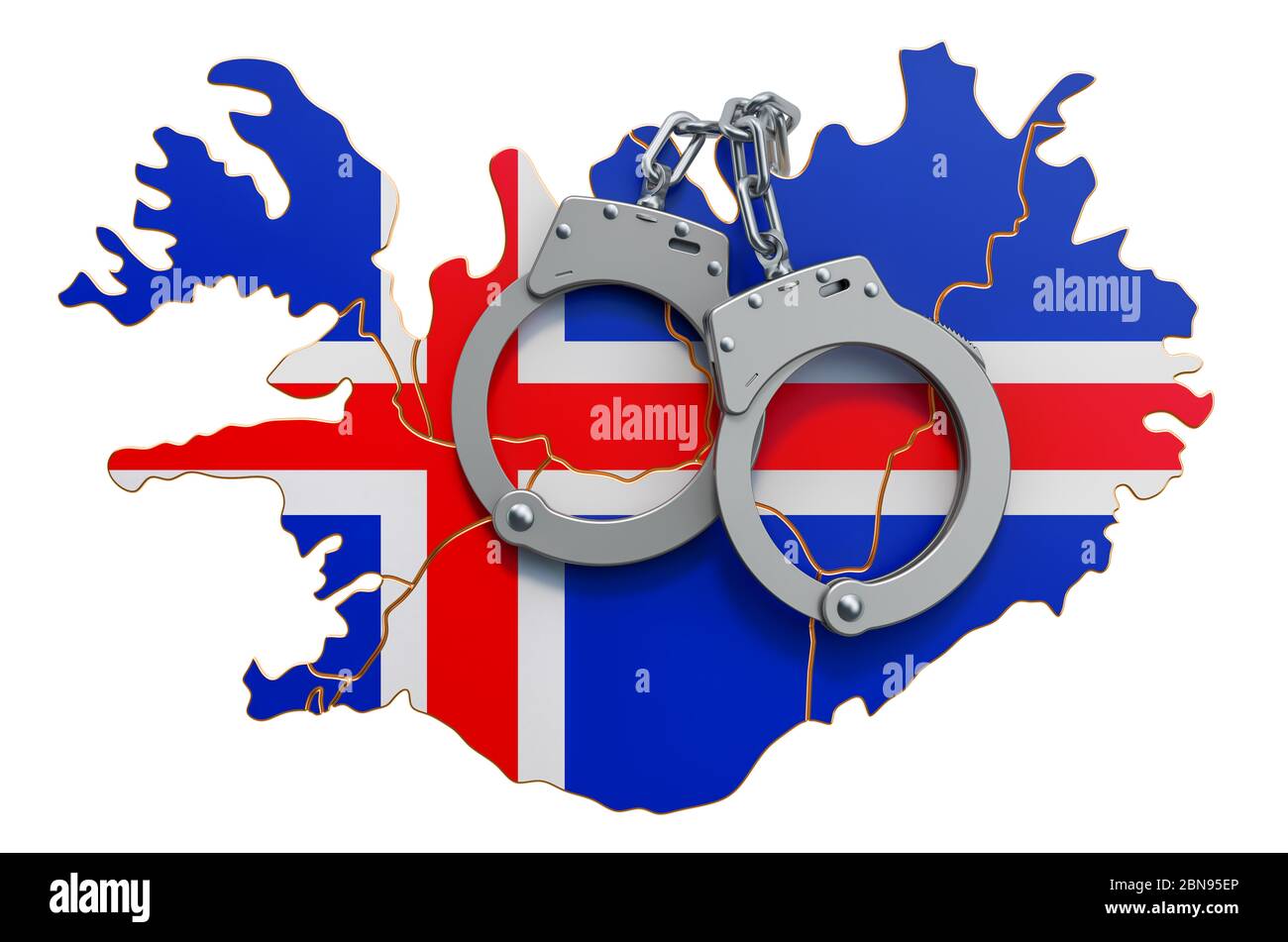 Crimine e punizione in Islanda concetto, rendering 3D isolato su sfondo bianco Foto Stock