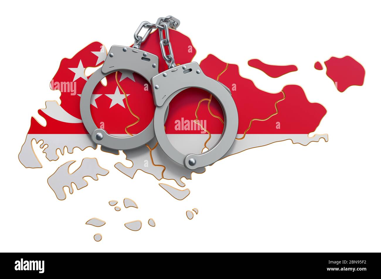 Crimine e punizione in Singapore Concept, rendering 3D isolato su sfondo bianco Foto Stock