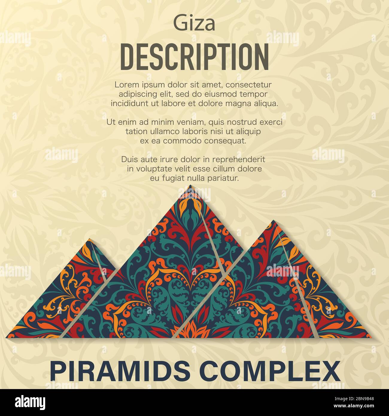 Piramidi complesso motivo floreale sfondo Illustrazione Vettoriale