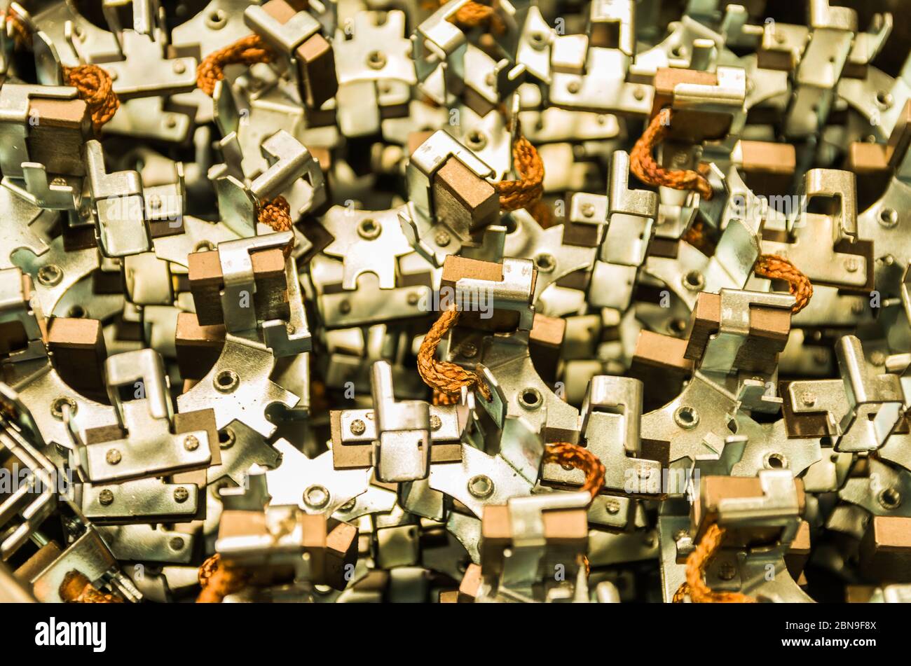 Bel background di parti per auto per temi industriali e tecnologici. Foto Stock