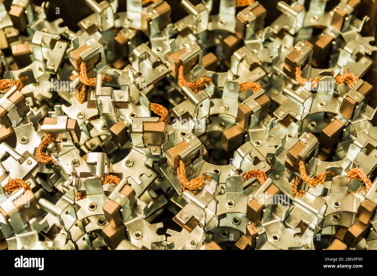 Bel background di parti per auto per temi industriali e tecnologici. Foto Stock