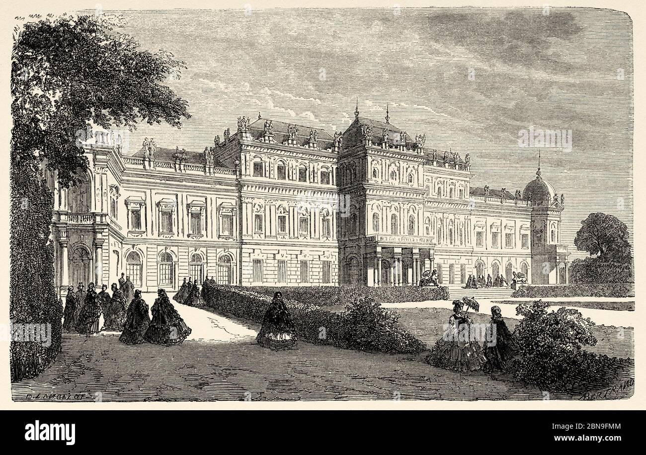 Palazzo Belvedere, Vienna, Austria Europa. Antica illustrazione incisa del 19 ° secolo, le Tour du Monde 1863 Foto Stock