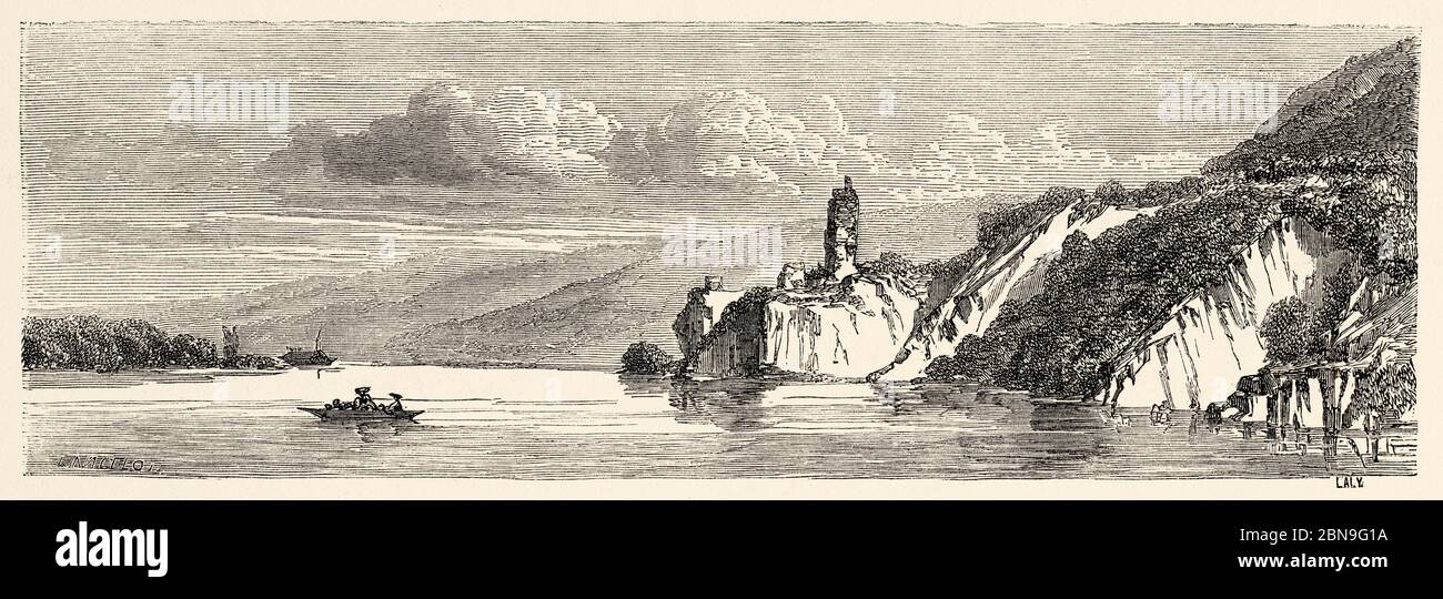 Fiume Danubio vicino a Hainburg, Nieder sterreich, bassa Austria Europa. Antica illustrazione incisa del 19 ° secolo, le Tour du Monde 1863 Foto Stock