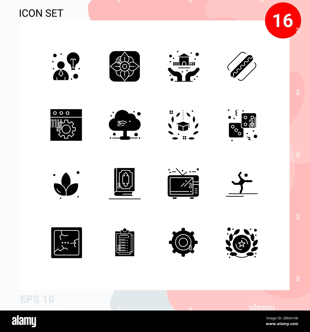 Gruppo di 16 simboli e simboli solidi glifi per cloud, mac, casa, app, hotdog elementi di disegno vettoriale editabili Illustrazione Vettoriale