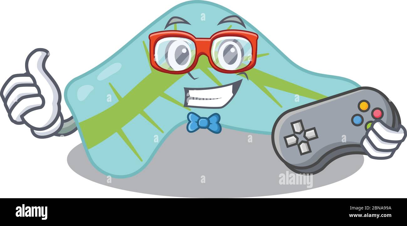 Stile di design Mascot del pancreas giocatore che gioca con controller Illustrazione Vettoriale