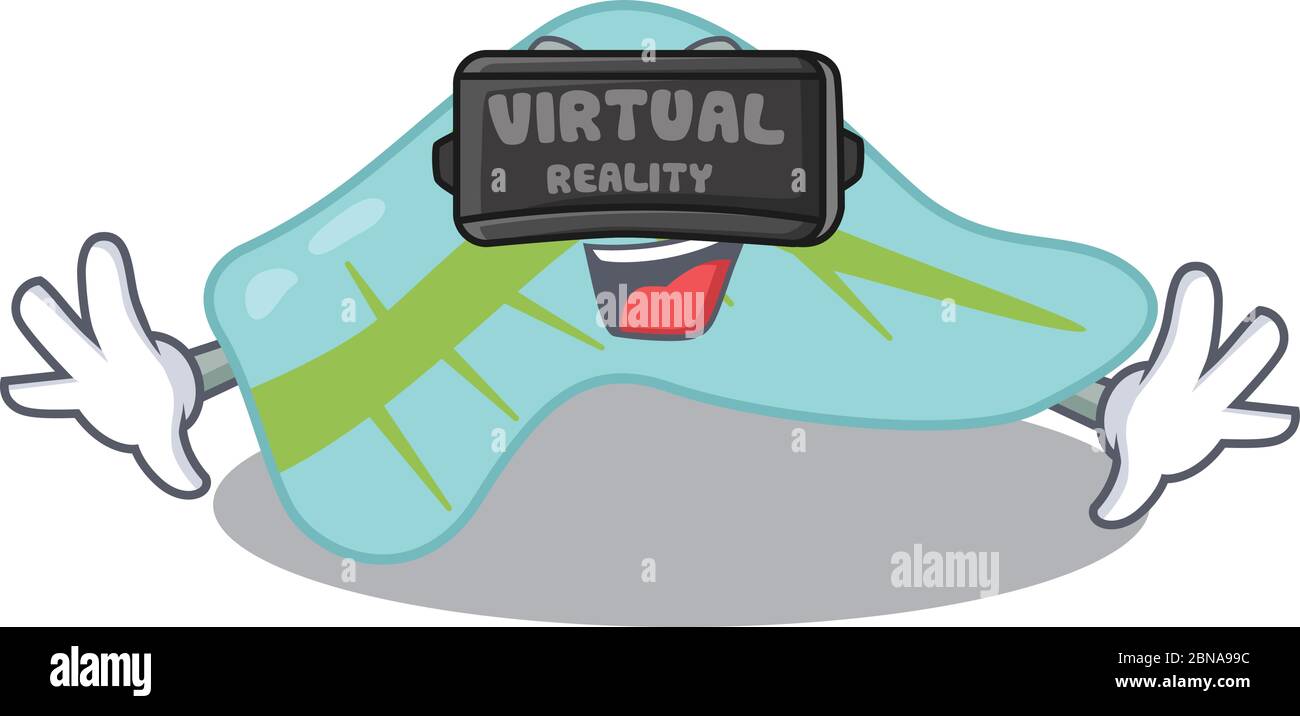 Un'immagine cartoon del pancreas che utilizza le moderne cuffie per la realtà virtuale Illustrazione Vettoriale