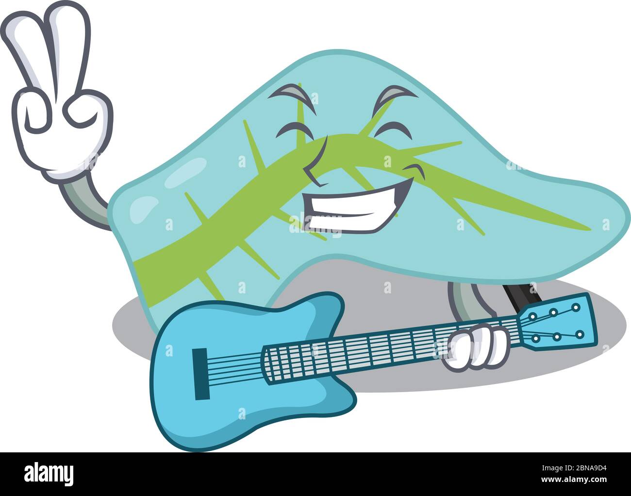 brillante musicista di pancreas cartoon design suonare musica con una chitarra Illustrazione Vettoriale