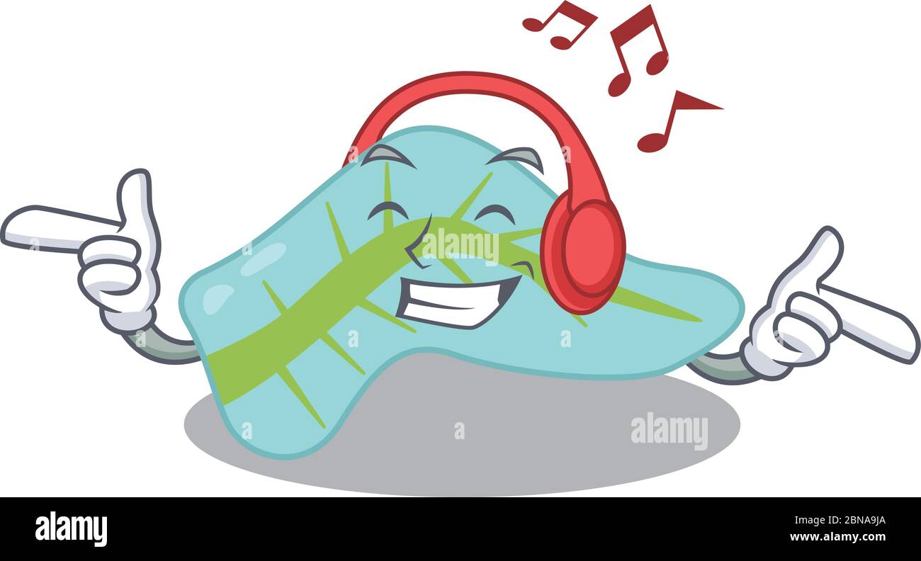 Design pancreas Cartoon Concept ascolto di musica su cuffie Illustrazione Vettoriale