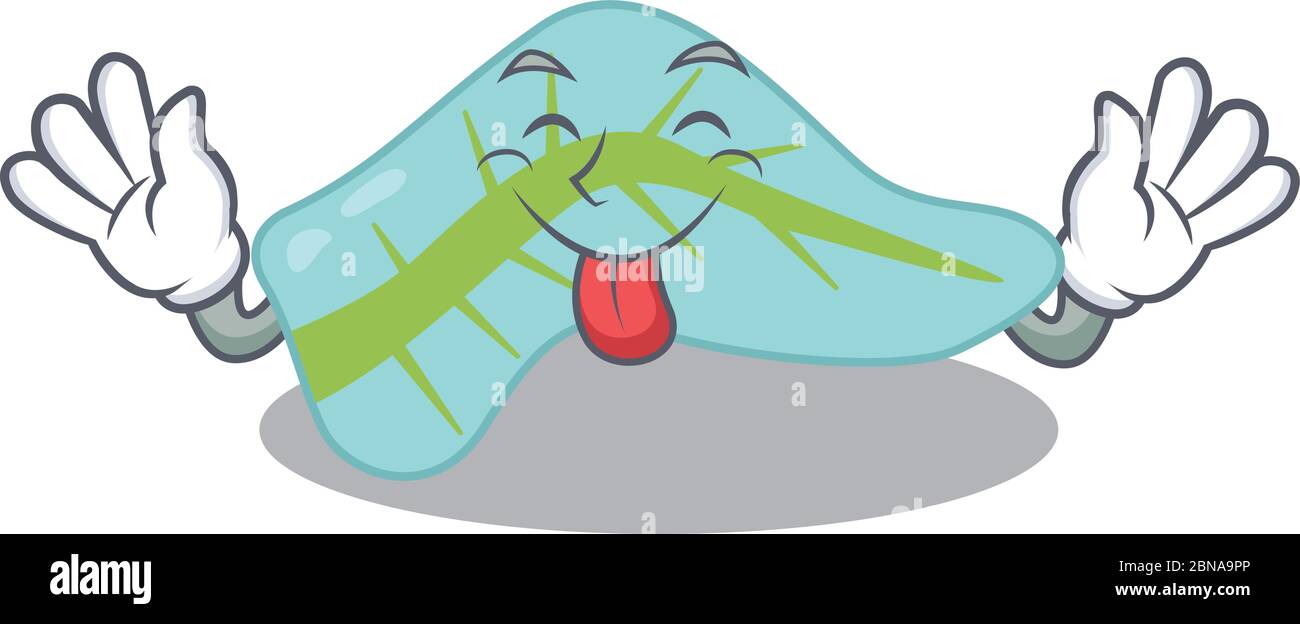 Divertente disegno pancreas cartone animato con lingua fuori faccia Illustrazione Vettoriale
