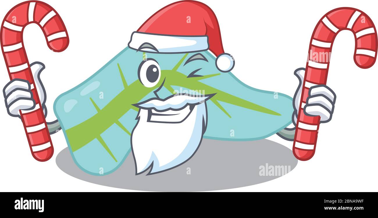 Pancreas amichevole vestito in carattere di Santa Cartoon con caramelle di Natale Illustrazione Vettoriale