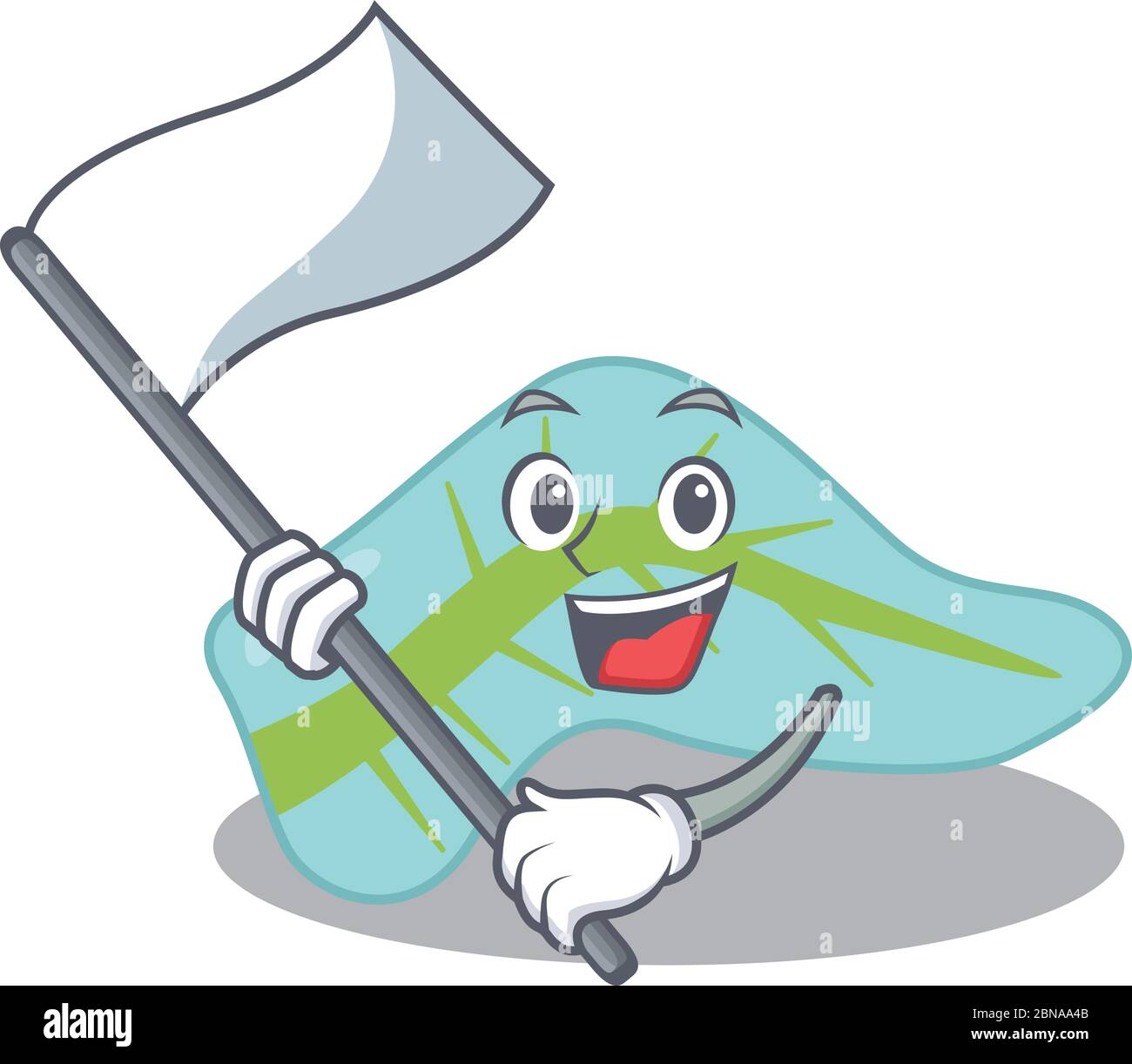 Un eroico pancreas mascotte disegno carattere con bandiera bianca Illustrazione Vettoriale