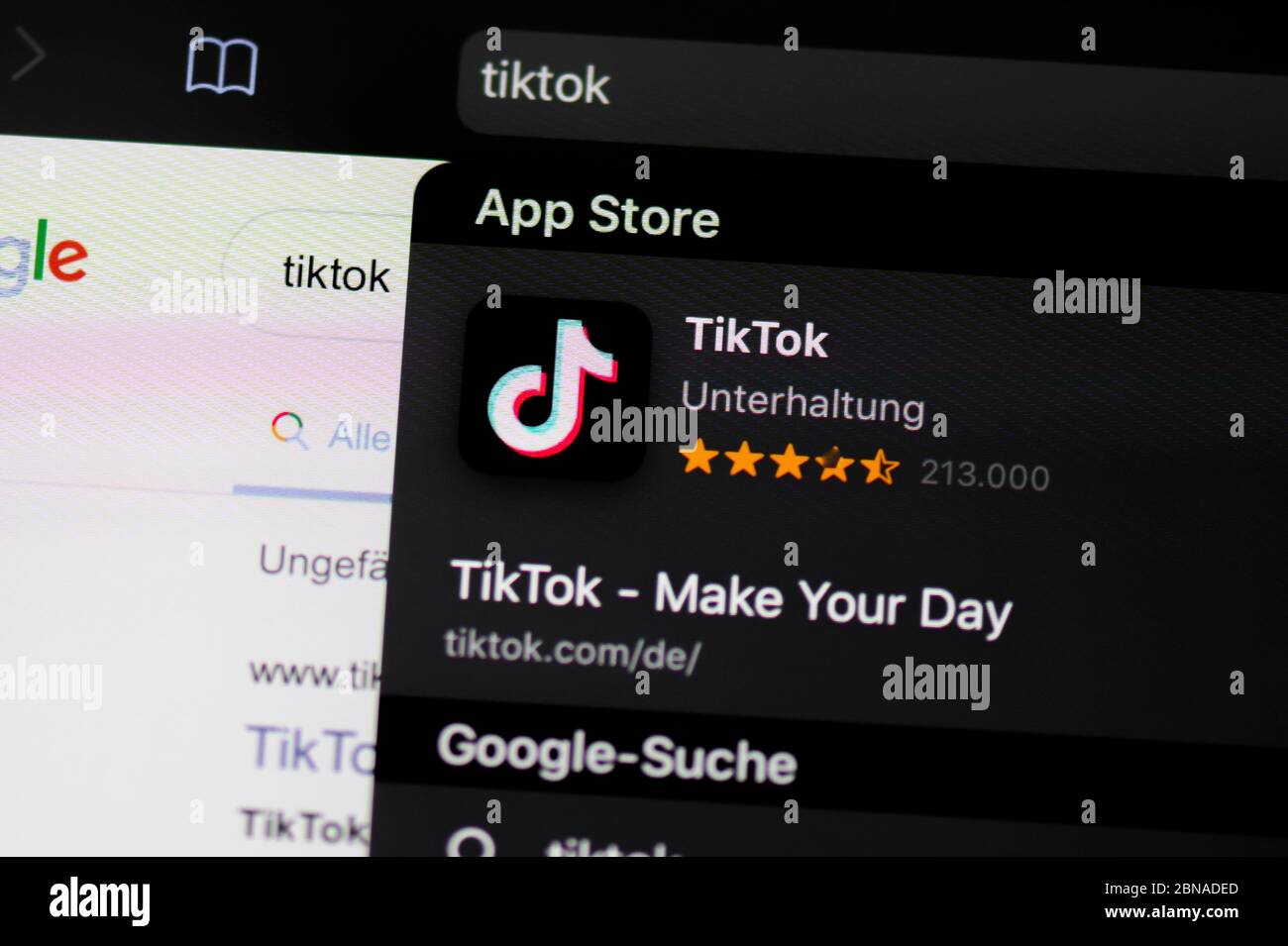App TikTok in Apple App Store, social network, icona app, iPhone, iOS, smartphone, schermo, primo piano Foto Stock