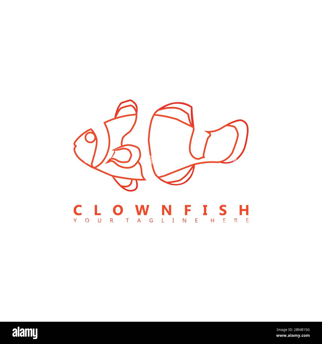 Questa è un'immagine del logo di clownfish che utilizza uno stile di spazio negativo. Questo logo è adatto alle aziende del settore dell'allevamento ornamentale. Illustrazione Vettoriale