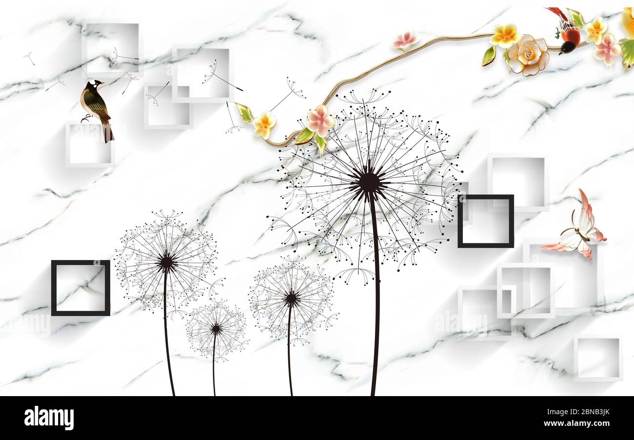 Design 3D per sfondi con fiori per sfondo fotomurale per la progettazione di sfondi per la casa Foto Stock