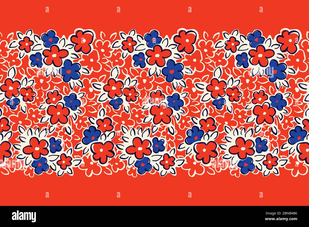 Fiori di Daisy disegnati a mano Naive Artistic contorni su sfondo rosso contorno del motivo senza giunture vettore Illustrazione Vettoriale