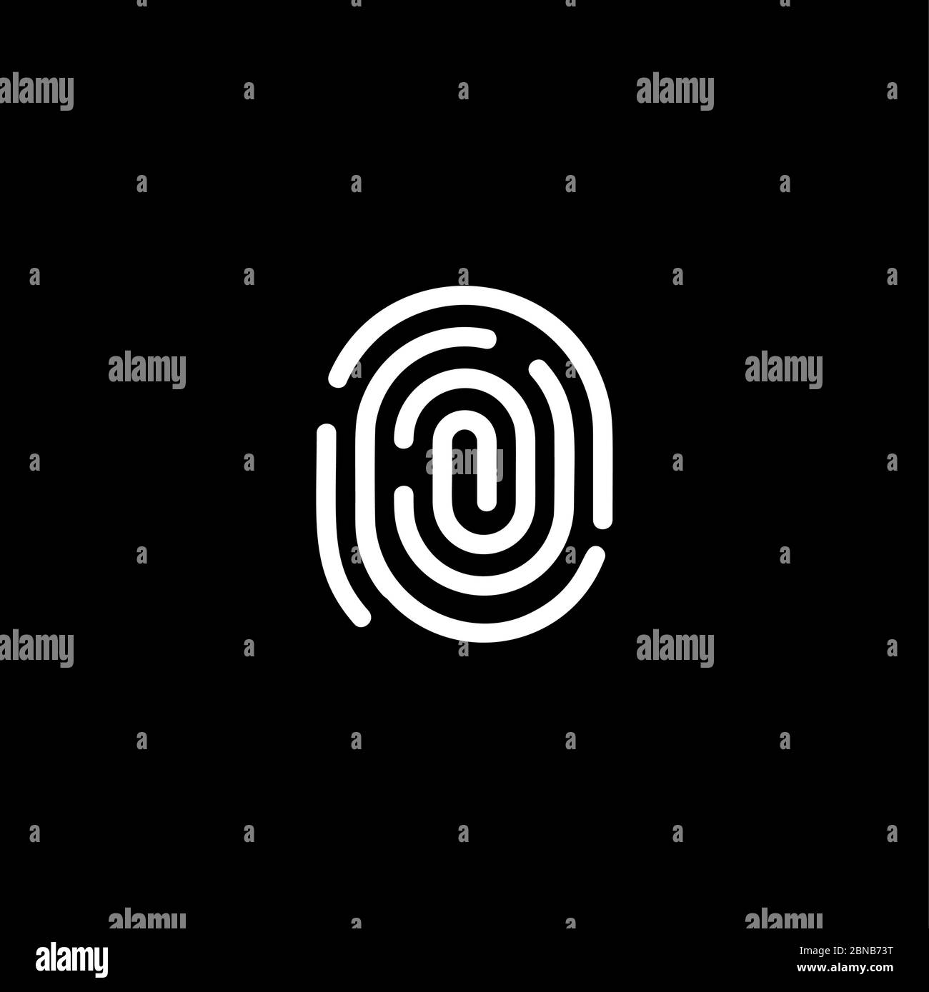 Logo dello scanner dell'app di identificazione delle impronte digitali. Verifica delle thumbprint bianche, logotipo del sistema di identità biometrico. Vettore di servizi di sicurezza elettronica Illustrazione Vettoriale