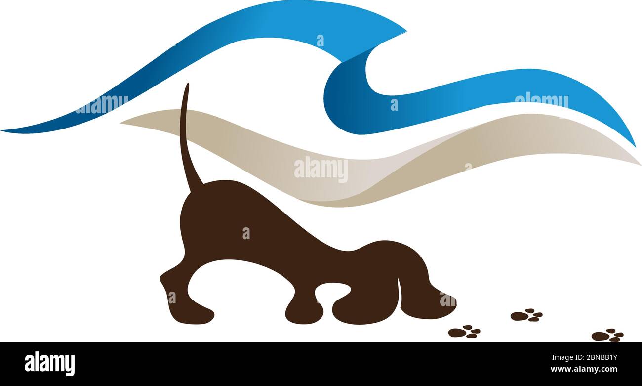 spiaggia e blu oceano onda dietro di piccolo cane traccia pedine percorso Illustrazione Vettoriale