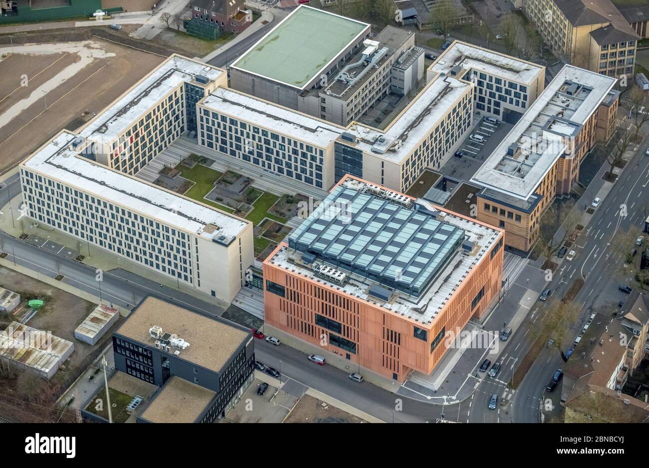 , complesso di edifici del centro di giustizia a Bochum, 27.01.2018, vista aerea, Germania, Renania Settentrionale-Vestfalia, Ruhr Area, Bochum Foto Stock