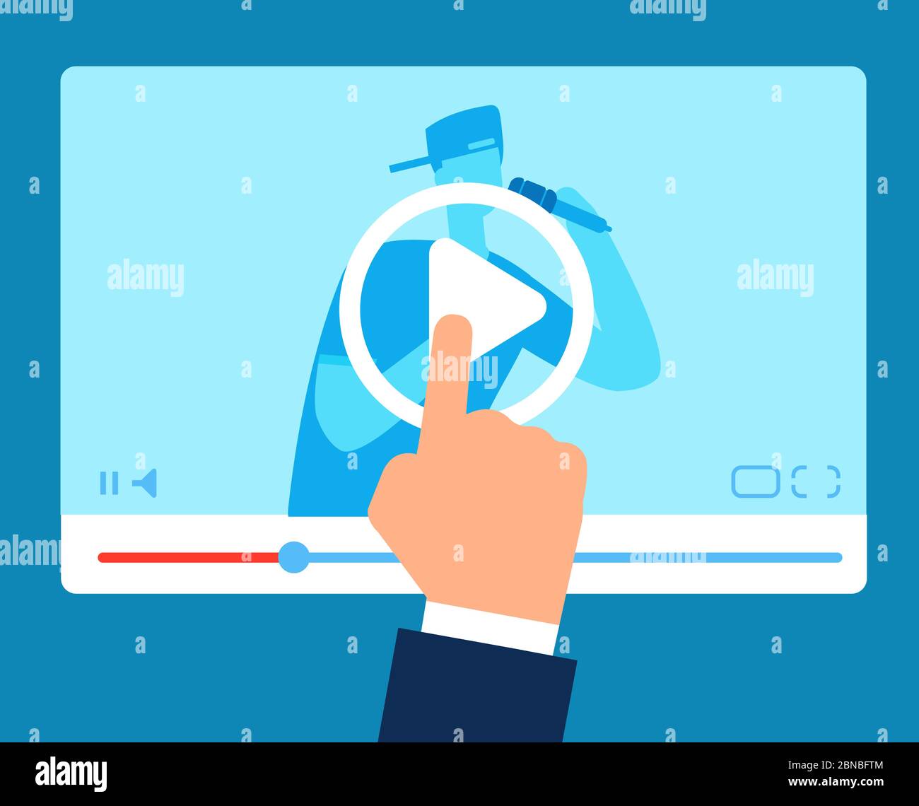 Insegnante online. Formazione su tutorial in streaming. Webinar sulle istruzioni di vlogger. Concetto vettoriale aziendale di formazione video. Istruzione vlog internet, vlogger seminario illustrazione Illustrazione Vettoriale