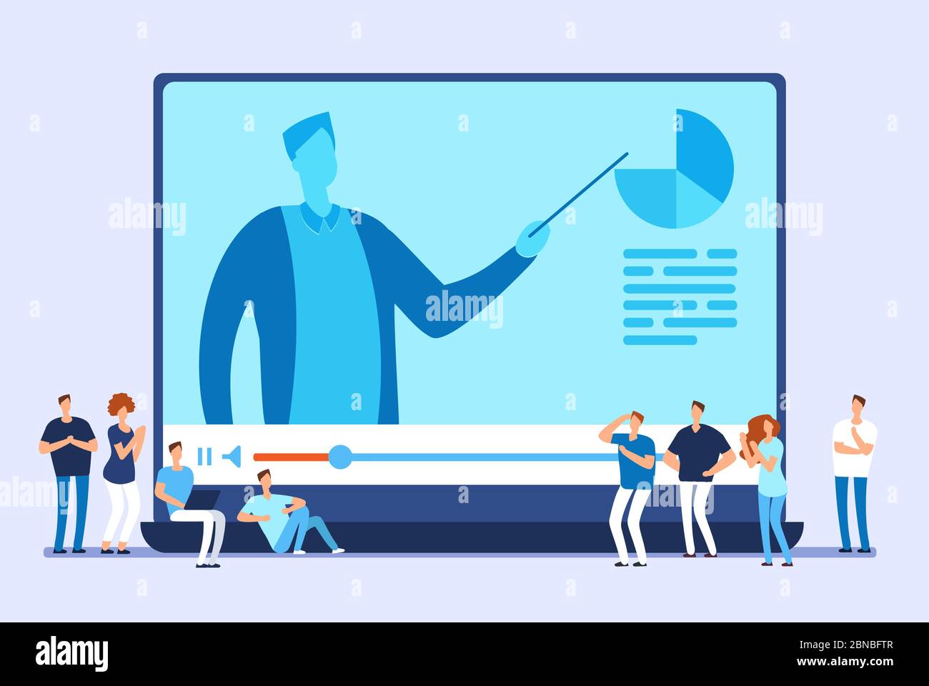 Formazione online. Tutorial video, formazione su Internet e concetto vettoriale di corso web. Illustrazione della formazione di formazione, video di Internet e-learning Illustrazione Vettoriale