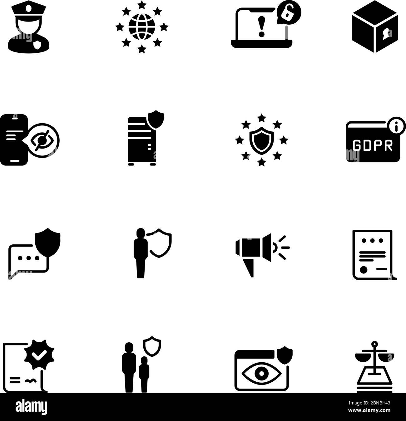 Icone GDPR. Privacy, informativa sui cookie. Simboli vettoriali confidenziali e di sicurezza conformi al mondo. Illustrazione della protezione dei dati, della sicurezza e della privacy del gdpr in Internet Illustrazione Vettoriale