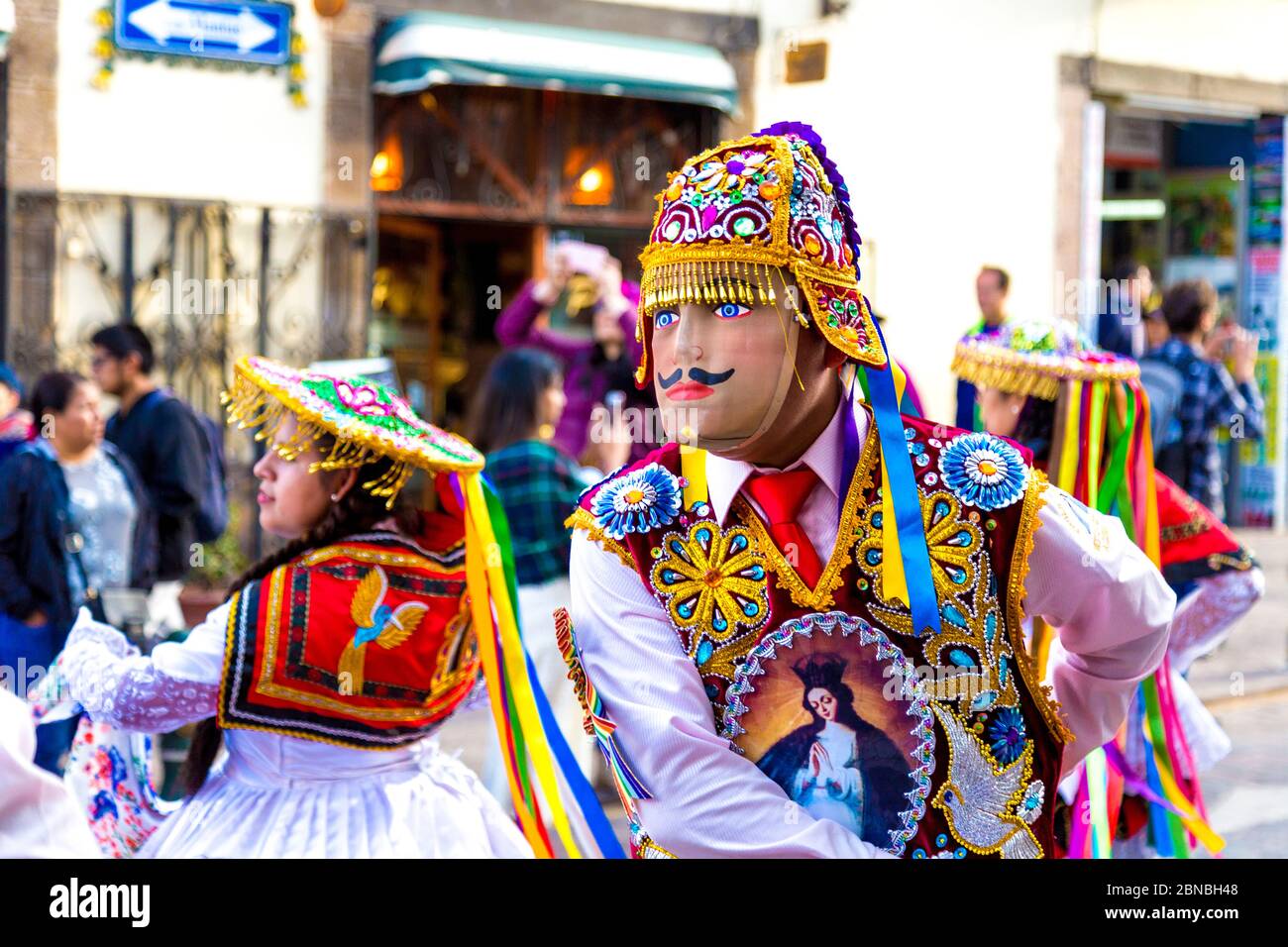 Festival parade in Cusco, la Valle Sacra, Perù Foto Stock