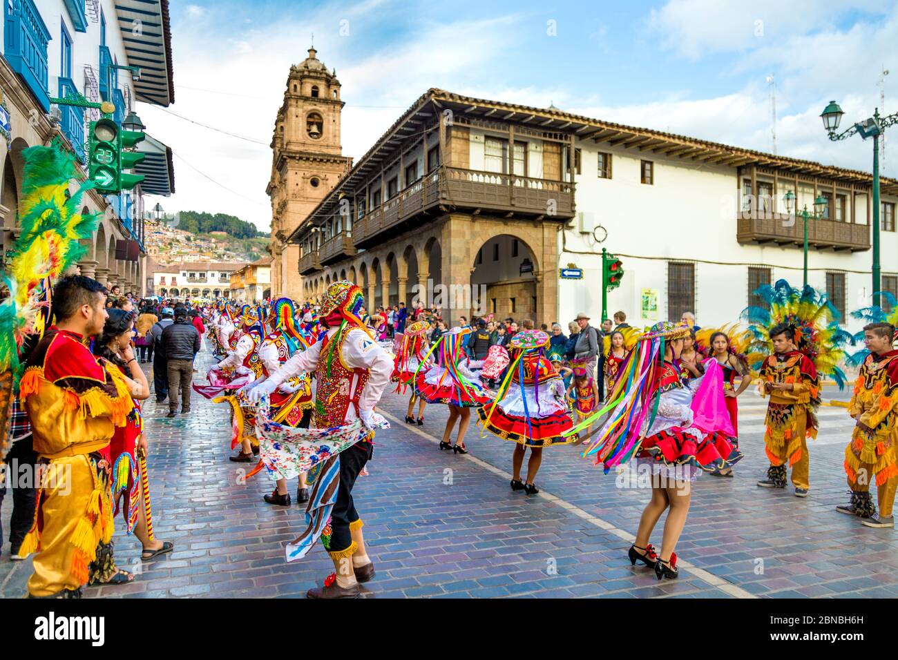 Festival parade in Cusco, la Valle Sacra, Perù Foto Stock