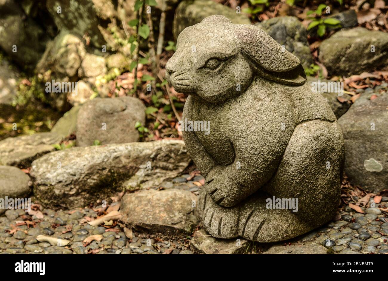 Foto closeup della statua di coniglio posta a terra, Kyoto, Giappone Foto Stock