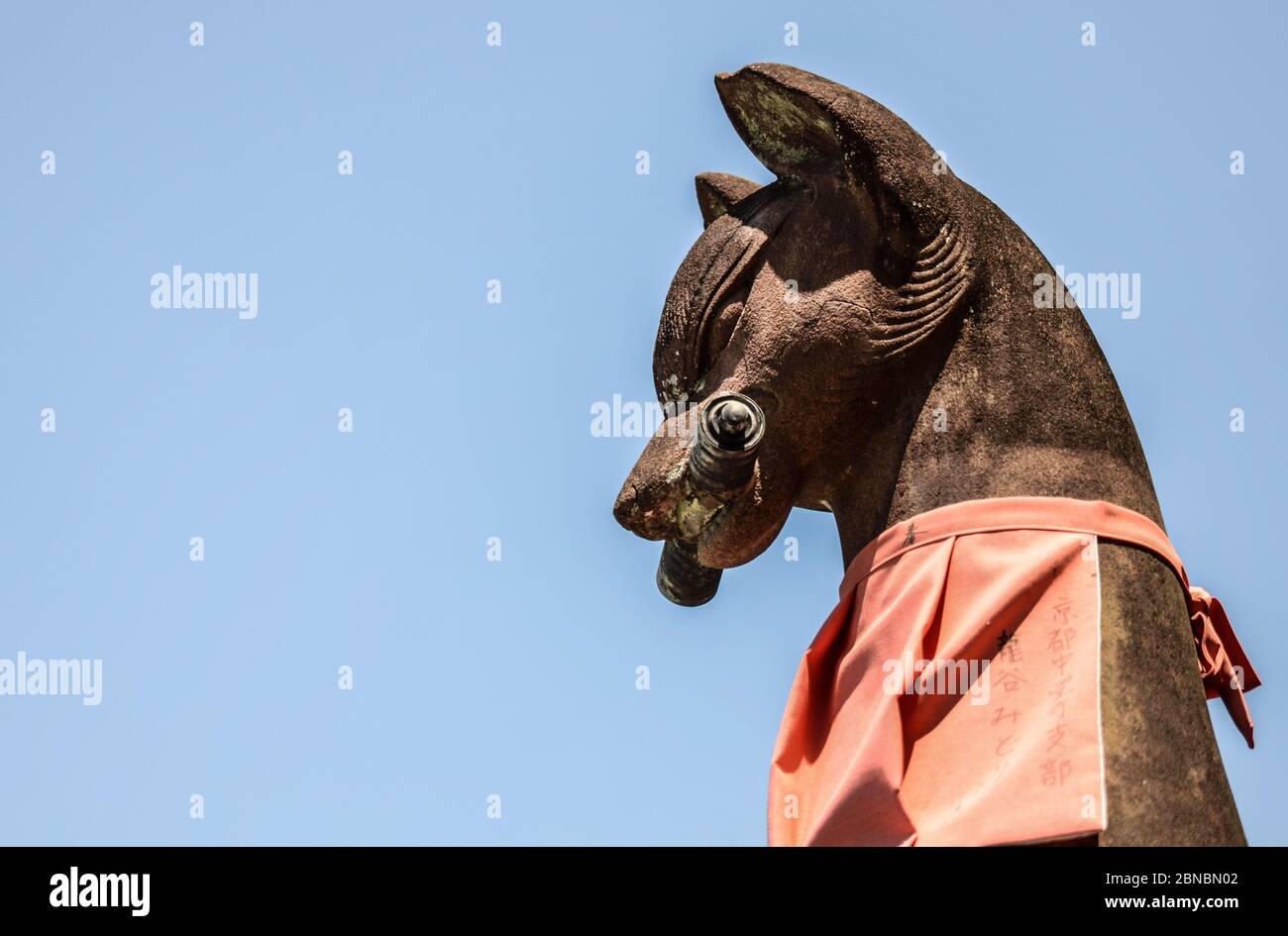 Statua della volpe di Taisha tenendo una chiave in bocca nel Santuario di Fushimi Inari, Kyoto, Giappone Foto Stock