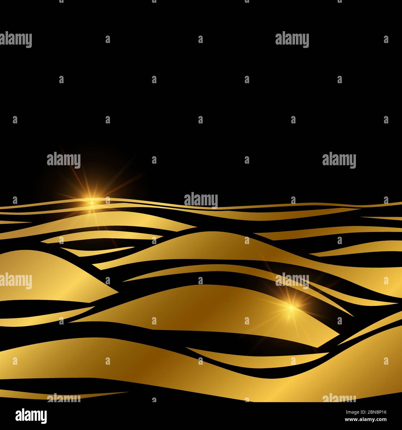 Modello sfondo Gold Wave con effetto lucido, illustrazione vettoriale, banner e poster Illustrazione Vettoriale