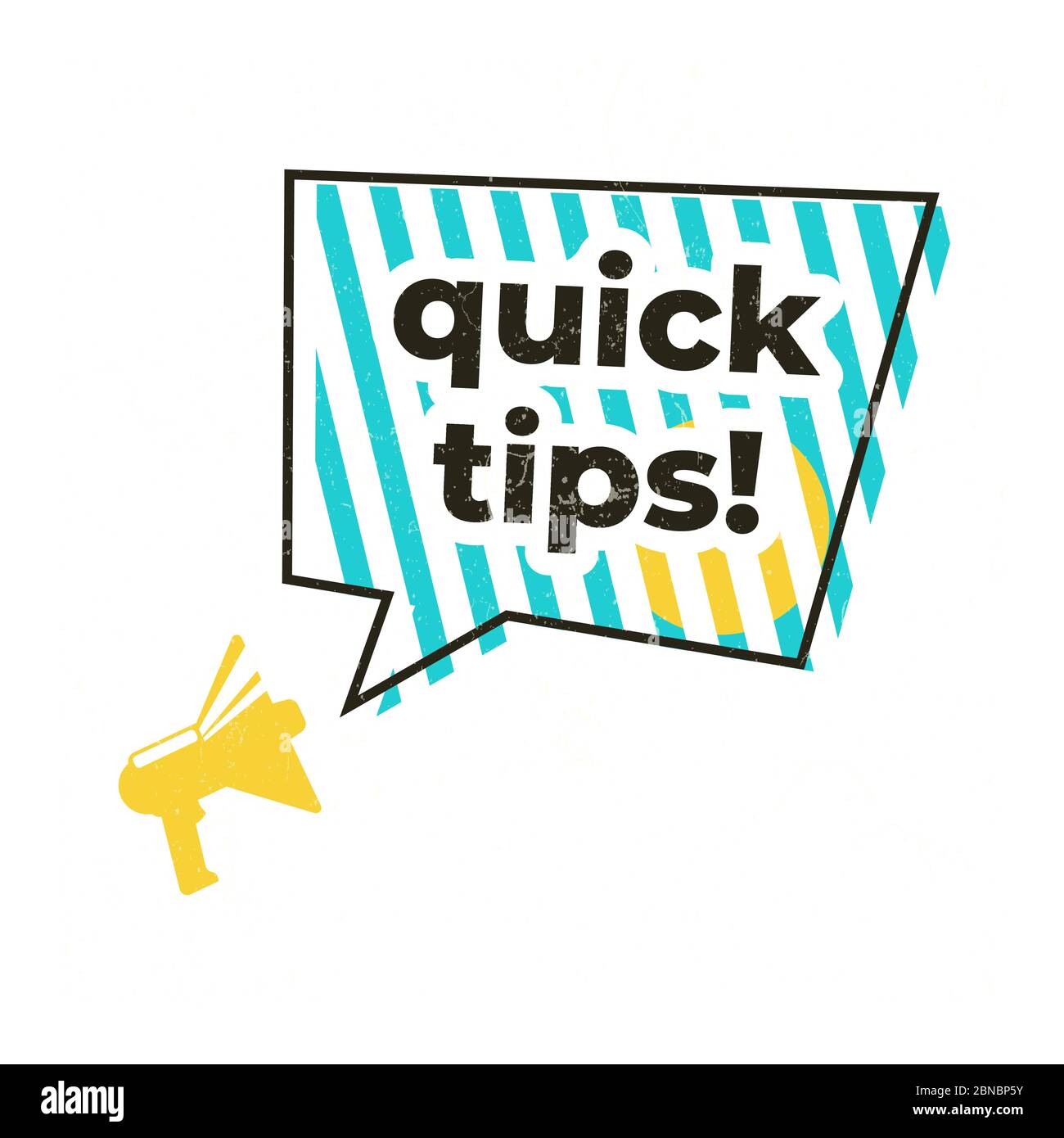 Vector Quick Tips etichetta megafono isolata su sfondo bianco Illustrazione Vettoriale