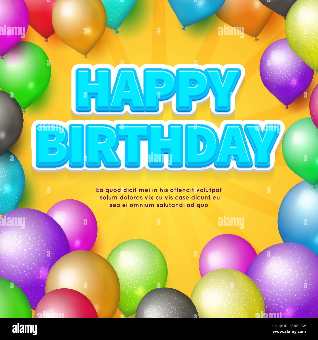 Modello di carta buon compleanno. Bollature realistiche vettoriali e illustrazione del testo del compleanno Illustrazione Vettoriale