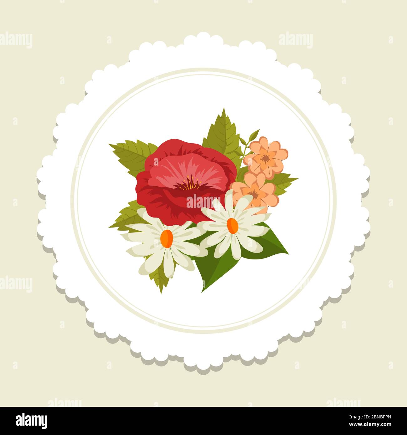 Modello di banner floreale in stile scandinavo. Etichetta vettoriale con fiori e foglie illustrazione Illustrazione Vettoriale
