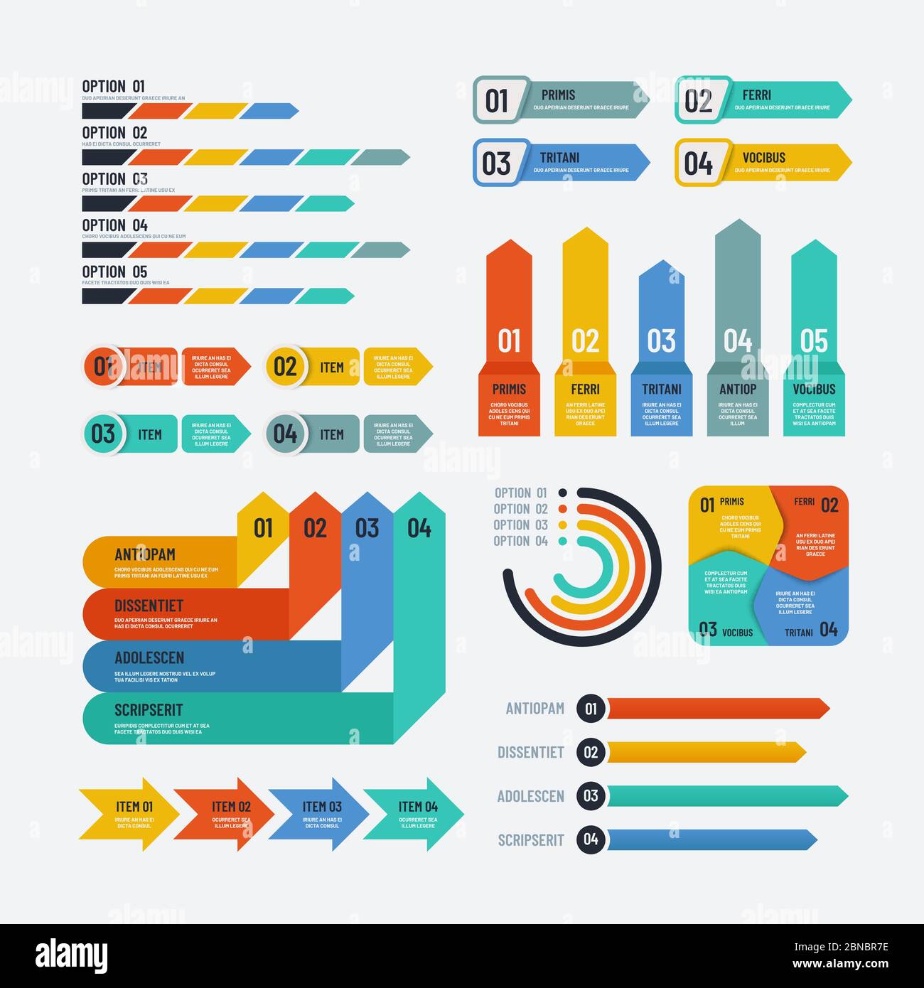 Infografiche di presentazione. Diagramma di flusso sequenza temporale diagramma di processo diagrammi di opzioni del flusso di lavoro. Diagramma di flusso degli elementi vettoriali infografici, diagramma a freccia, illustrazione del processo Illustrazione Vettoriale