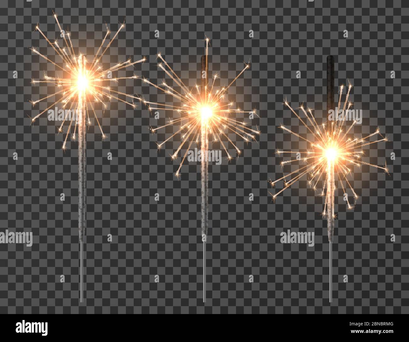 Luce Bengala. Luci scintillanti di Natale, candela diwali. Realistico bengala partito luci vettore. Bengala e scintillante, fuochi d'artificio e scintille, incandescente luce illustrazione Illustrazione Vettoriale