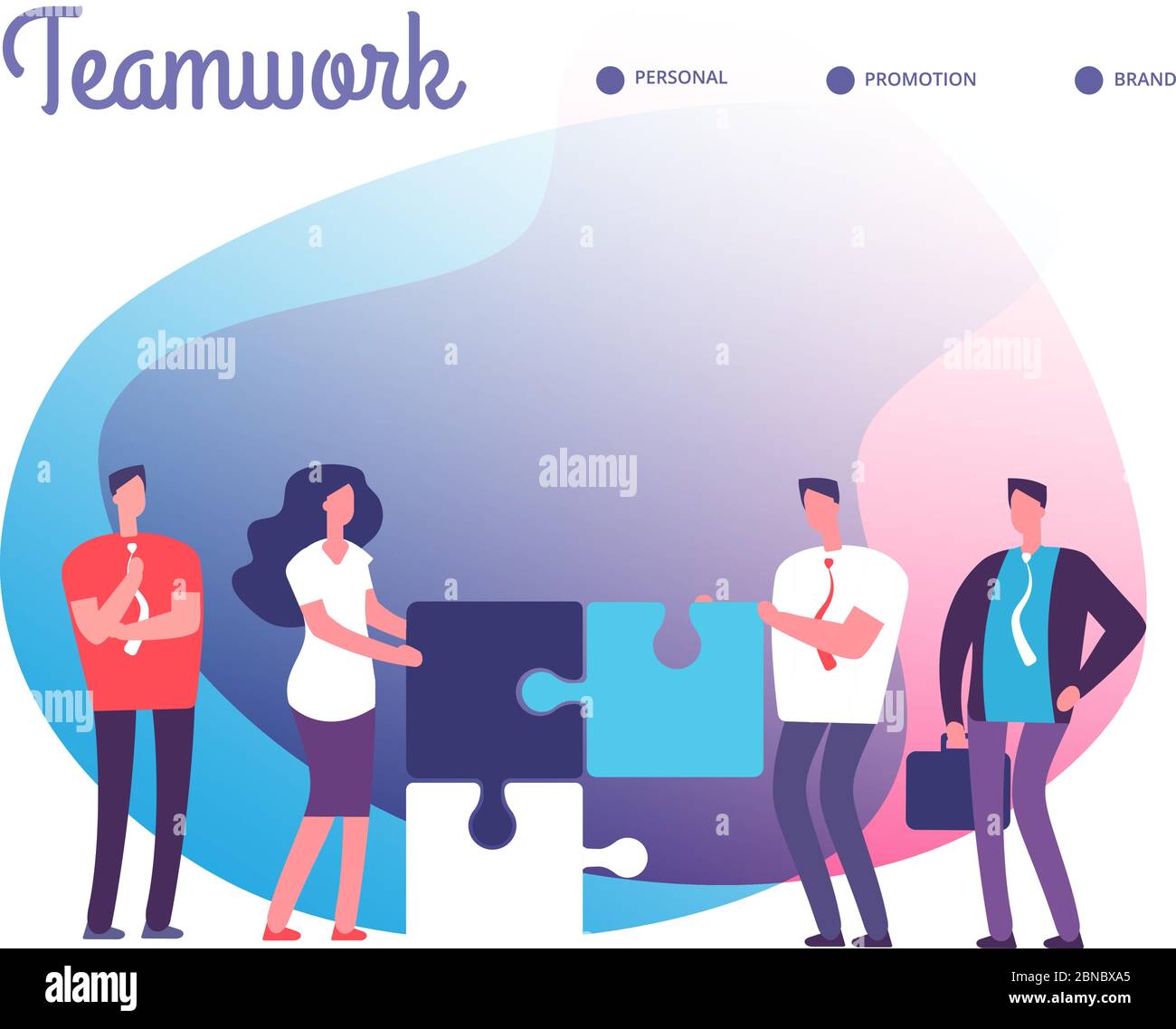 Le persone d'affari risolvono il puzzle. Sviluppo, soluzione semplice e concetto vettoriale di lavoro di squadra con personaggi e pezzi di puzzle dei dipendenti. Soluzione aziendale per il lavoro di squadra, i dipendenti collaborano con i puzzle Illustrazione Vettoriale