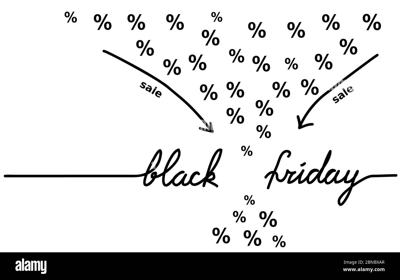 Black friday semplice banner vettoriale disegnato a mano. Un disegno a linea continua con flusso di persentaggio. Banner Mininal Black friday Illustrazione Vettoriale