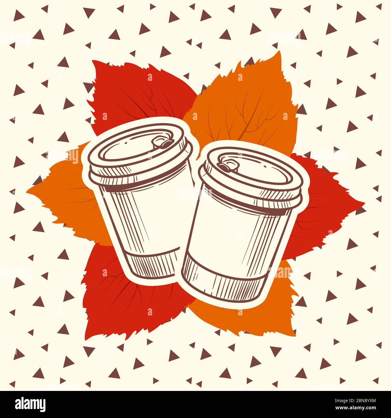 Poster autunnale in stile hipster con caffè da andare e foglie. Illustrazione vettoriale Illustrazione Vettoriale