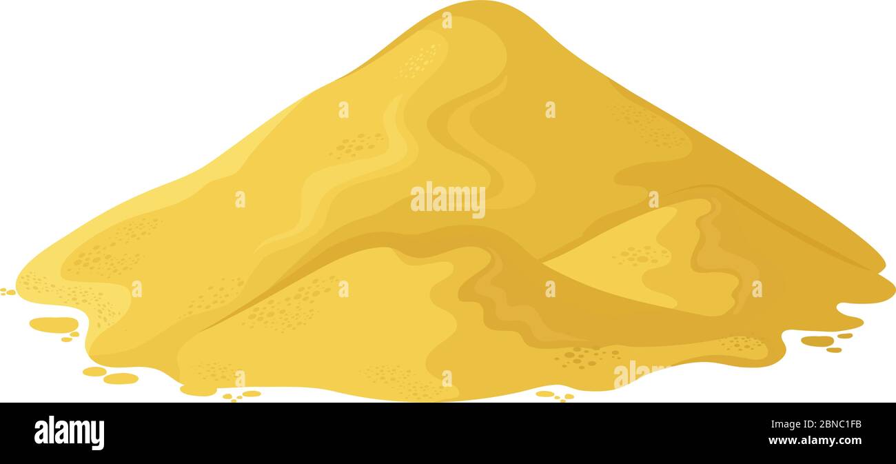 Sand heap. Pila di cemento o cartoni animati di sabbia gialla illustrazione vettoriale isolato su sfondo bianco. Sabbia mucchio, polvere minerale gialla Illustrazione Vettoriale