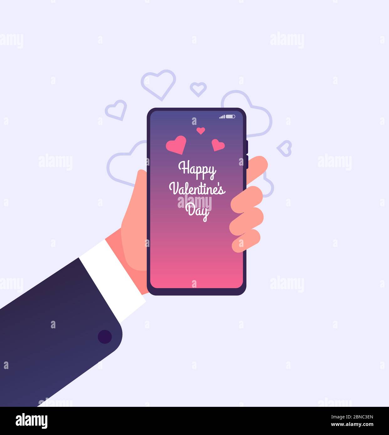 Messaggio d'amore. Smartphone con felice giornata di valentines congratulazioni sullo schermo. Carta vettoriale per San Valentino. Vettore felice giorno di San Valentino su smartphone congratulazioni illustrazione Illustrazione Vettoriale