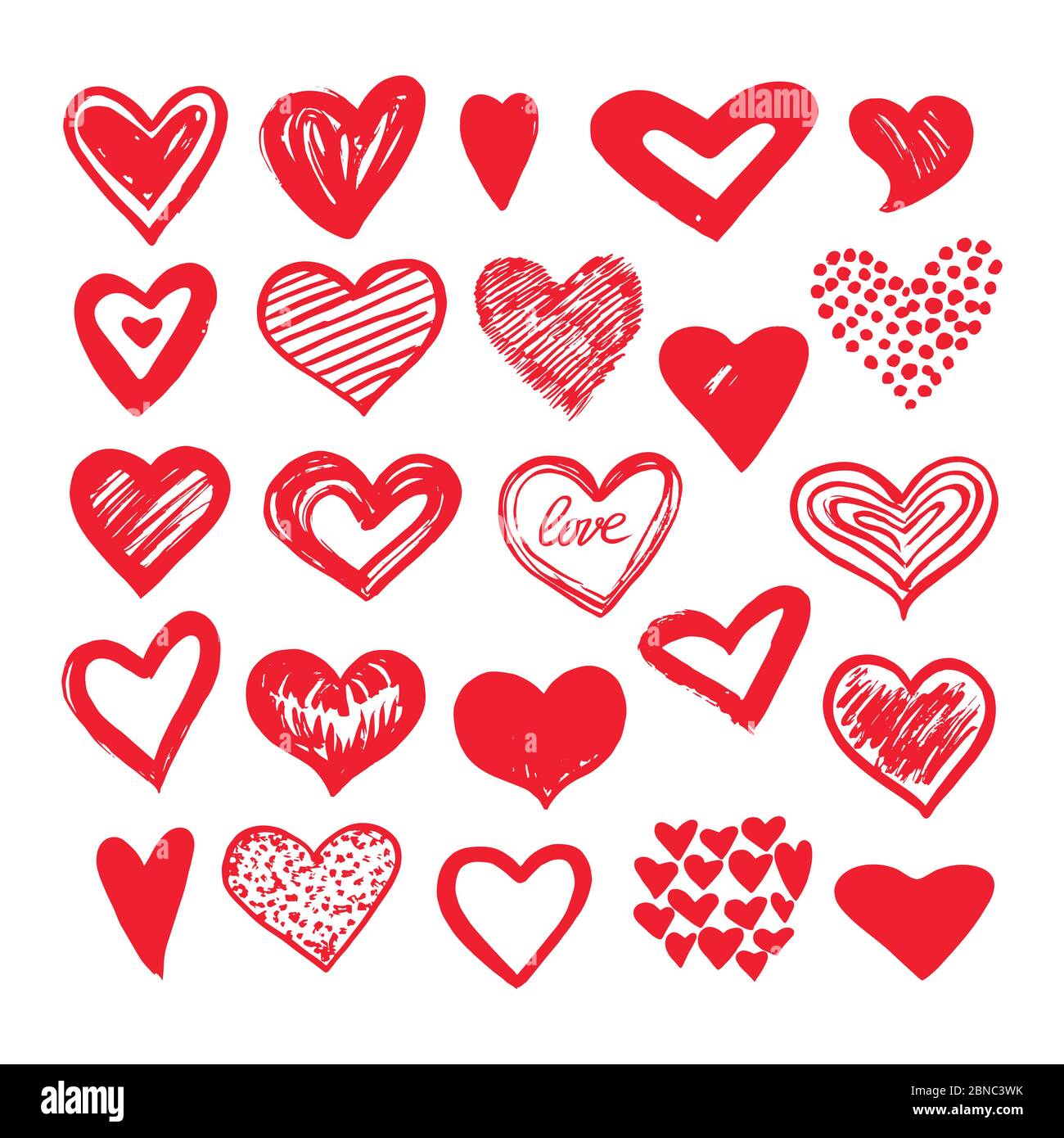 Cuori di schizzo. Romantici elementi d'amore per il doodle. Forme con cuore valentine le icone vettoriali giorno. Illustrazione del disegno a forma di cuore Illustrazione Vettoriale