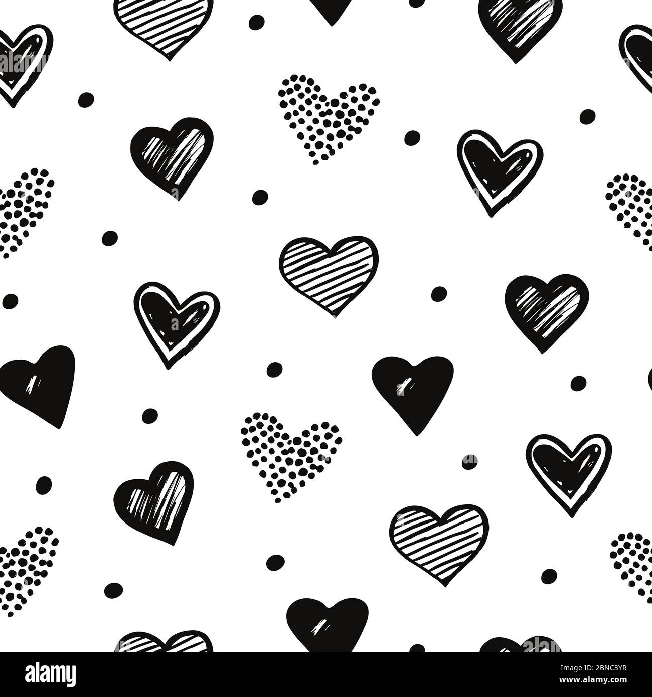 Ripetizione senza giunture dei cuori di schizzo. Romantico doodle amore valentines giorno texture vettore. Illustrazione dello sfondo dell'amore del cuore, disegno di un motivo senza giunture Illustrazione Vettoriale