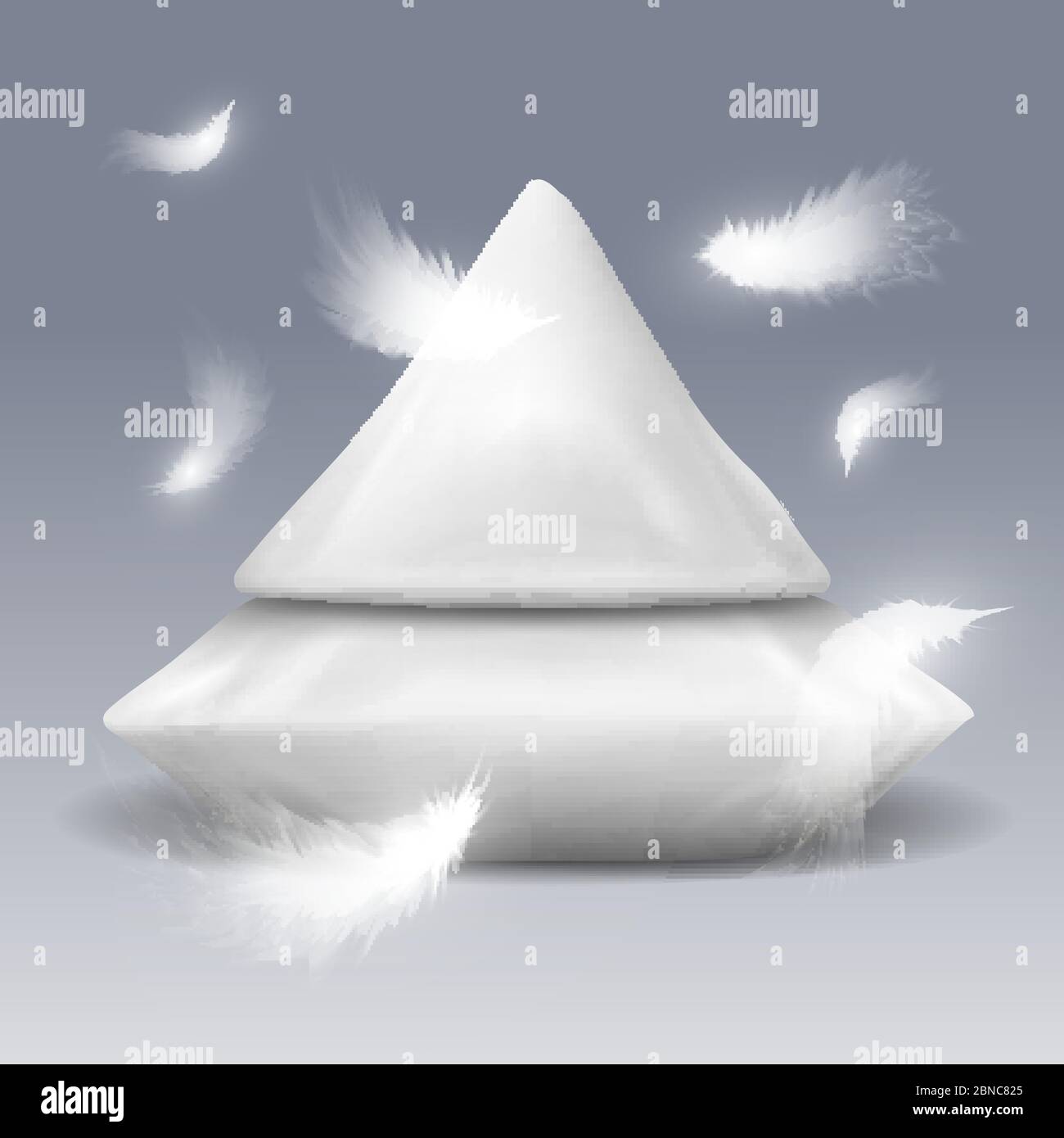 Piramide da cuscini con caduta bianca piume illustrazione vettore isolato Illustrazione Vettoriale