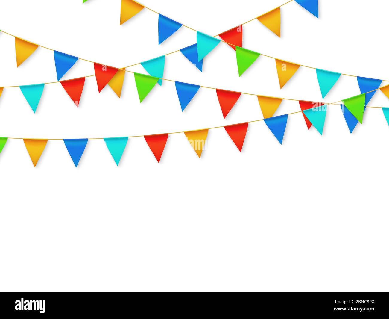 Banner con festa di carnevale decorazione a serpentina. Bandierine colorate  isolati su sfondo bianco Foto stock - Alamy