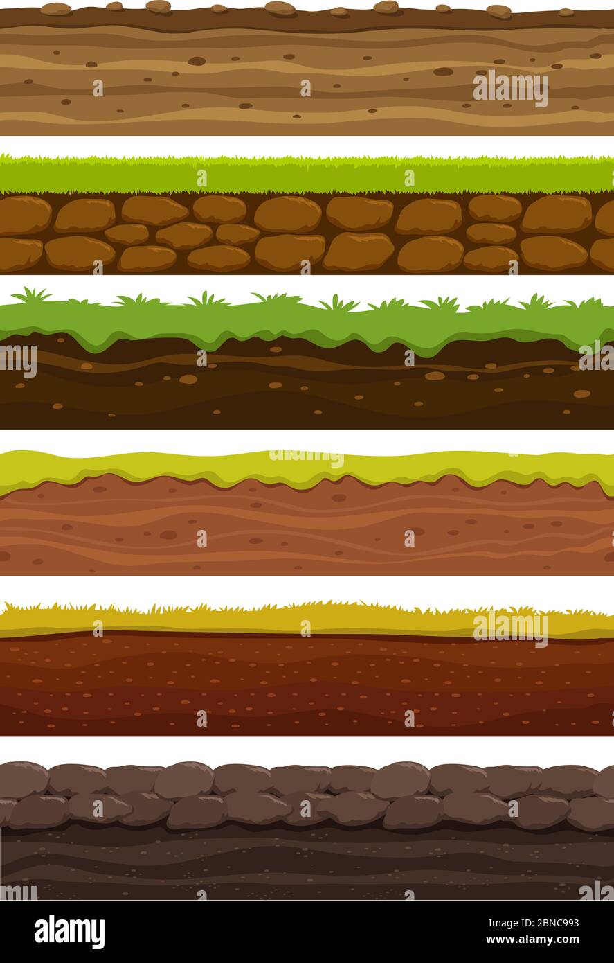 Cartoni animati senza giunture. Ampio terreno orizzontale. Terreno e terreno per la raccolta vettoriale di gioco ui. Illustrazione del terreno, interfaccia orizzontale senza giunture Illustrazione Vettoriale