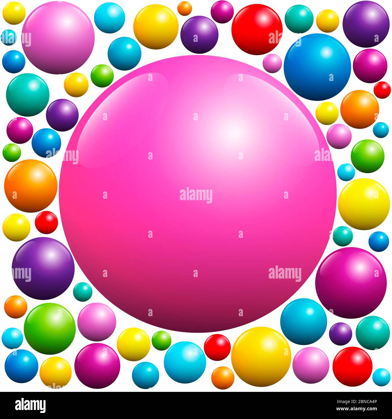 Palla rosa tra molte palline colorate - illustrazione su sfondo bianco. Foto Stock